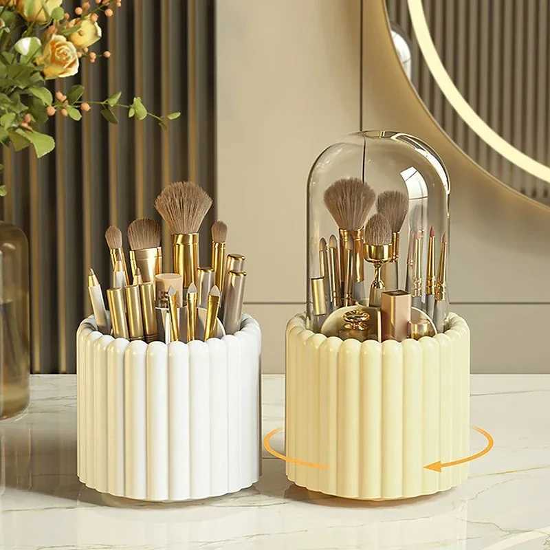 Hot 360 Rotating Makeup Brushes Holder With Lid Lipstick Organizer Cosmetic Make Up Storage Box Rotating Pencil Case Container Y240905