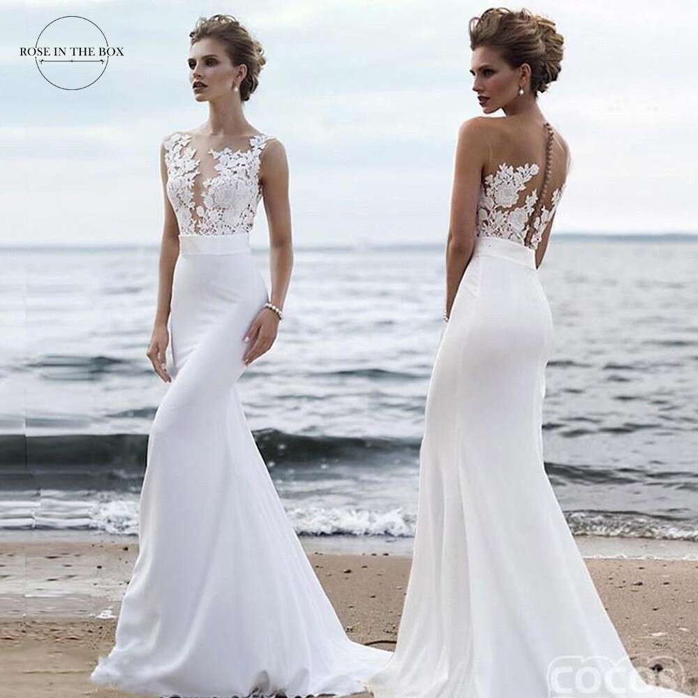 S Women Beach Dresses Bride Boho Long Illusion Lace Mermaid Bridal Gowns For Wedding Elegant Vestido De Novia