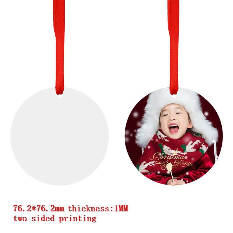 sublimation blank round aluminum christmas ornaments two sided printing decorations