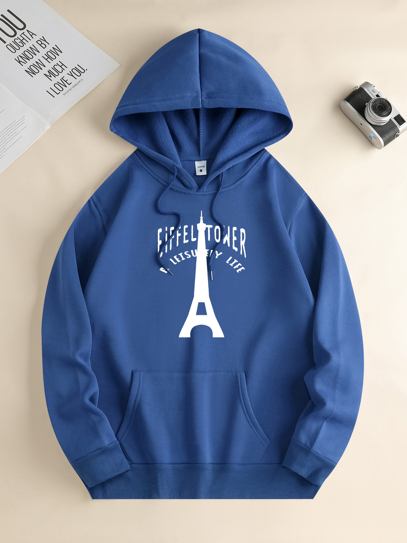 EIFFEL TOWER Graphic Print, Men's Fashion Casual Hoodie With Drawstring And Kangaroo Pocket Design, Comfy Long Sleeves Pullover Hoodie, Autumn An