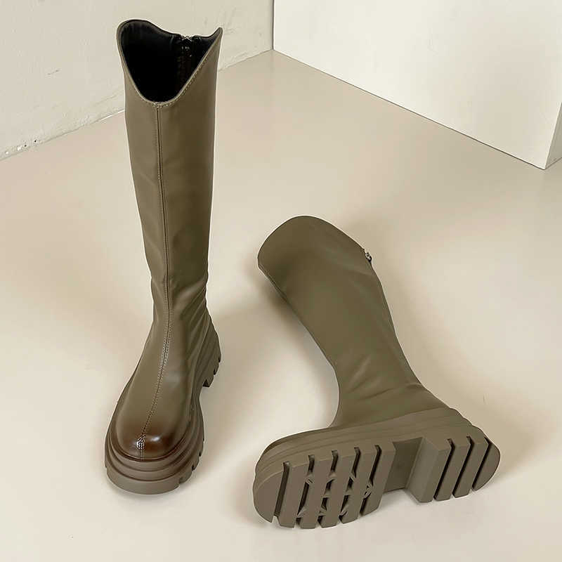 Womens Long Martin Boots For Autumn Winter V-neck Fashion Boots High-heeled And Thick Soled Shoes That Look Slimmer Knee Knight Slim Boots Trend 24082