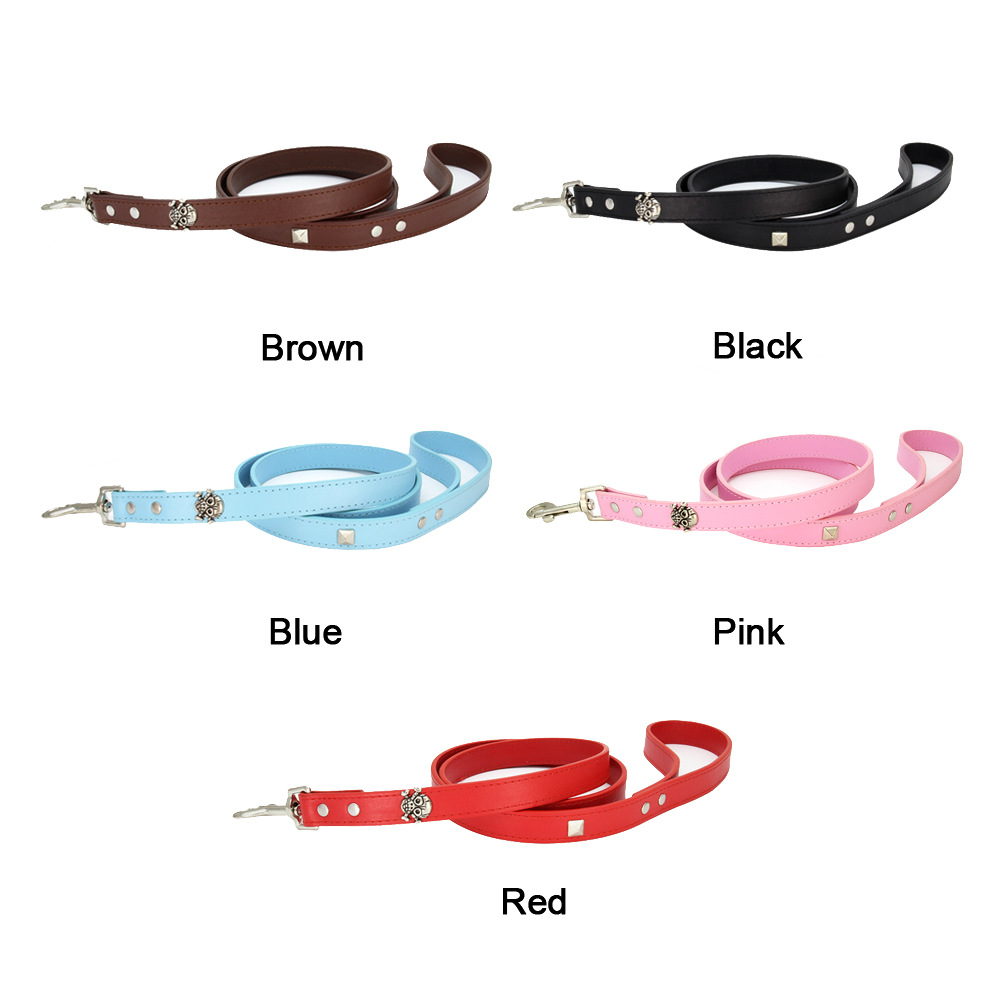 Pet Accessories Skull decoration cat dog leash Leather personalized pet dog leash