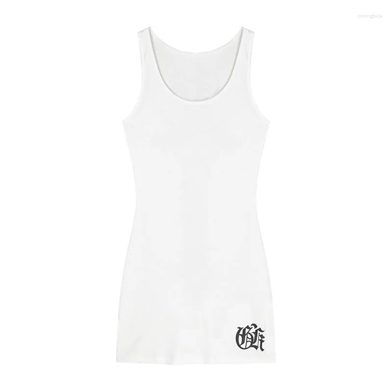 Womens Tanks American Cross Print White Women Camis Y2k Mid Length Slim Waist Bottoming Vintage High Street Tops Sleeveless Grunge