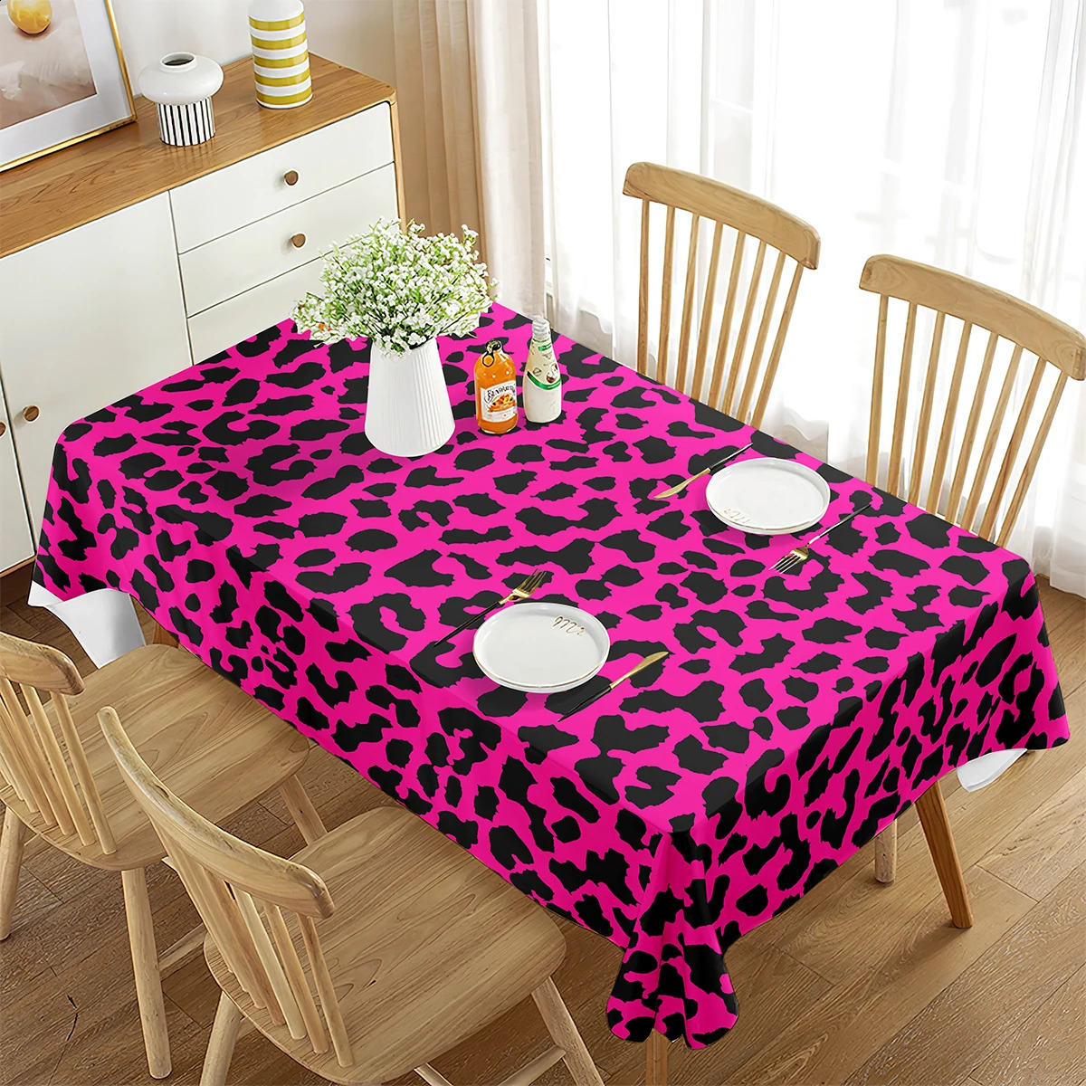 Pink Leopard Print Tablecloth Rectangular Wildlife Leopard Skin Home Decoration for Tablecloth Tea Table Kitchen Dining Room 240903