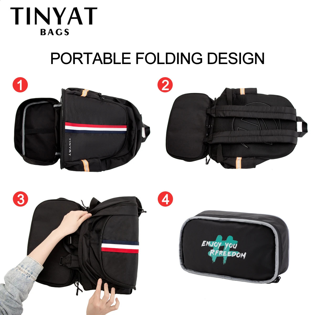TINYAT School Backpack Mens Waterproof Back to Travel Bag with Shoe Storage Foldable Durable for Student Use 240903