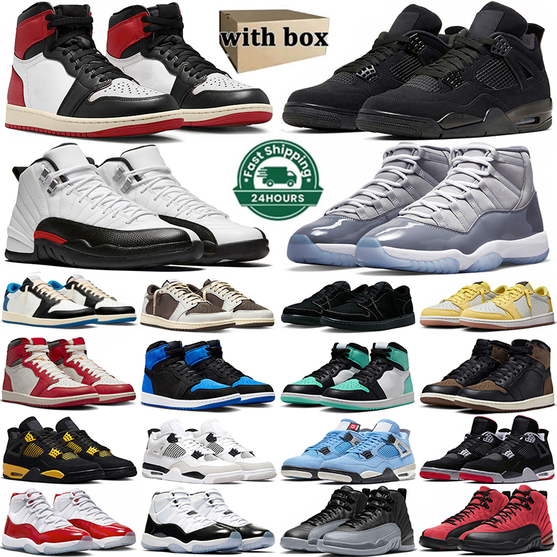 With Box Men Basketball Shoes 1 Mocha Olive Black Phontom 4 Bred Black Cats Thunder 11 Gratitude Cool Grey 12 Red Taxi Mens Outdoors Trainers Sport Sneakers Size 36-47