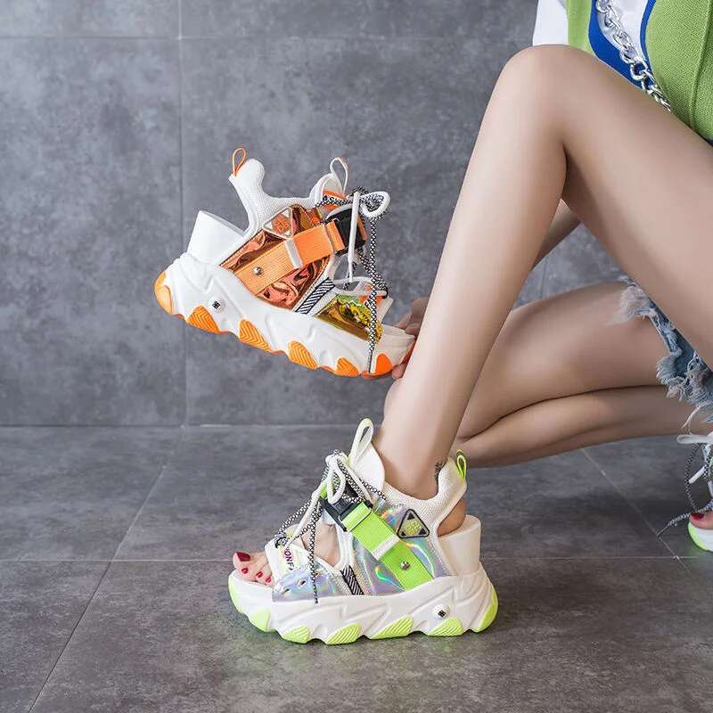 Maogu Mixed Color Shoes Sports Wedge White Women High Heel Beach Casual Shoe Leisure Lady Platform Chunky Sandals