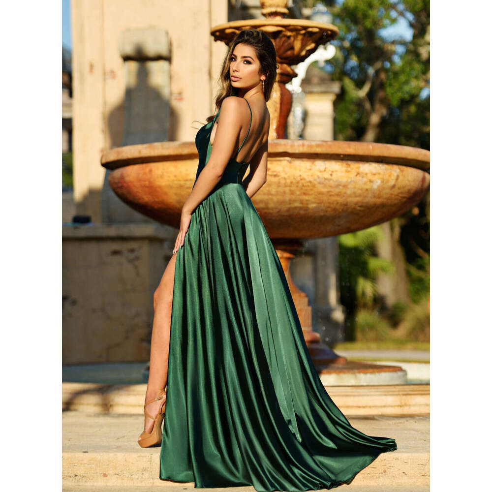 Green Dark Spaghetti Straps Long Prom Dresses Women Elegant A E Side Slit Evening Gowns For Formal Ocn Party Vening Mal