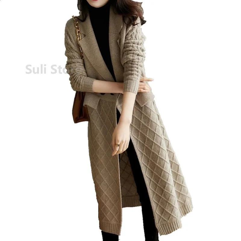 European long cashmere cardigan womens autumn and winter item knee slimming thick wool coat knitted sweater 240905
