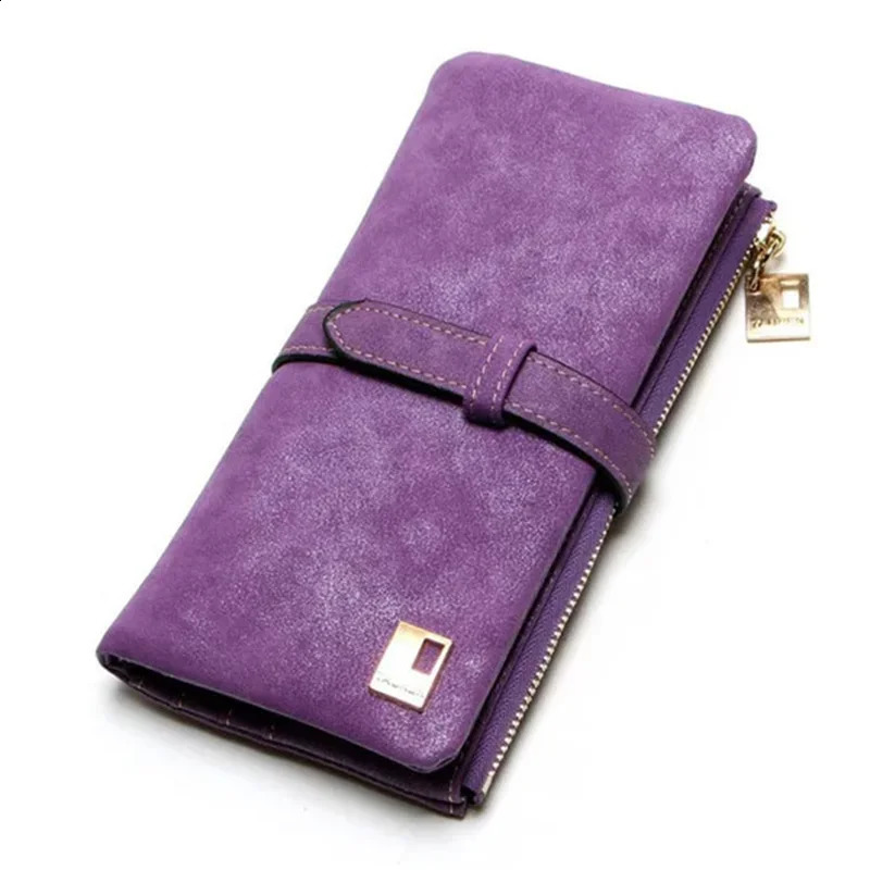 Vintage Women Long Standard Wallets Purse Fold Drawstring Nubuck Leather Zipper Suede Bag Female Simple n Clutch Handbags 240905