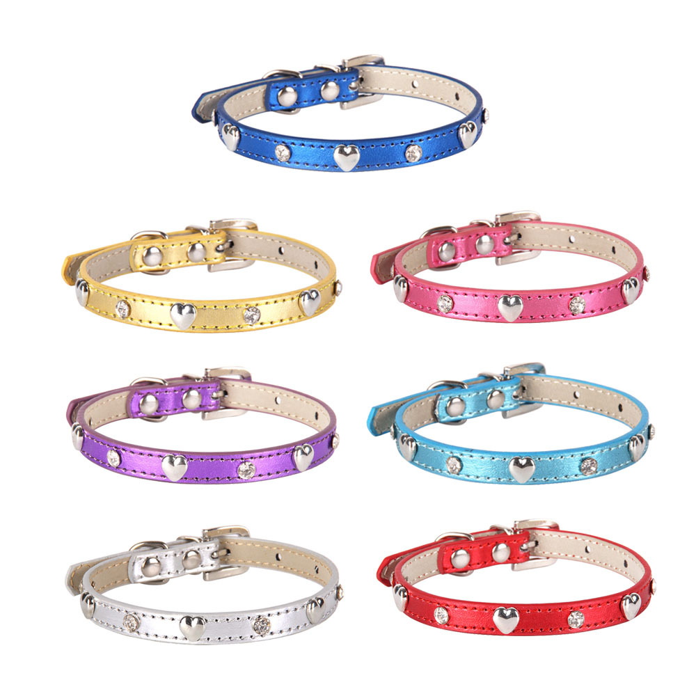 Pet Collar Cute Smooth Heart shaped Claw Diamond Bright Leather Cat Collar Dog Collar Perfect Gift for Pets
