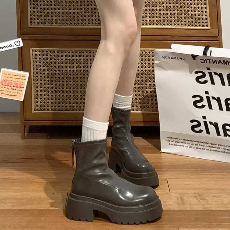 Short and chubby womens short boots fashionable shoulder straps zippered thick high heels autumn womens ankle boots CL240906