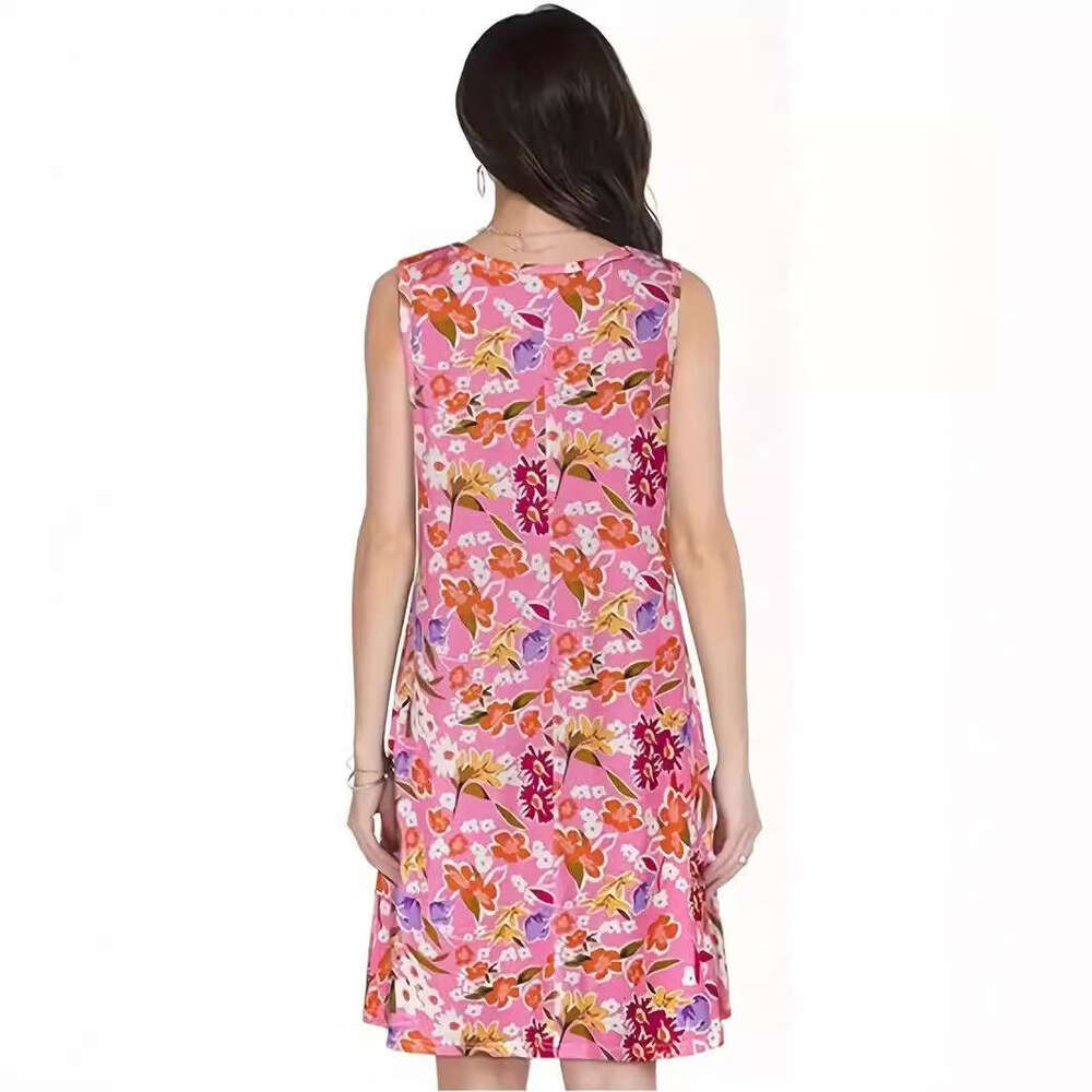 Sleeveless dress summer 2024 new beach Hawaiian print loose vest skirt
