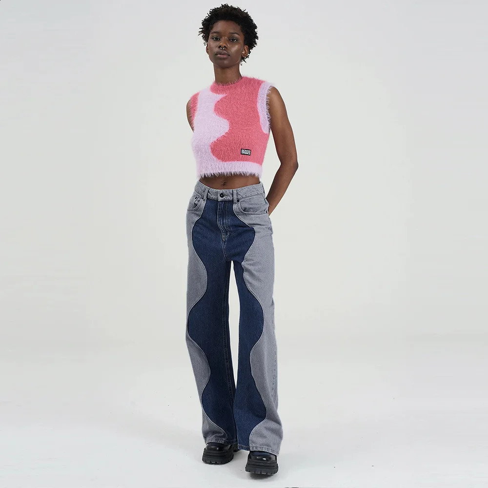 Womens Jeansautumn Stylewomens Trend Fashion Low Waist Contrast Color Personality Straight Jeans 240906