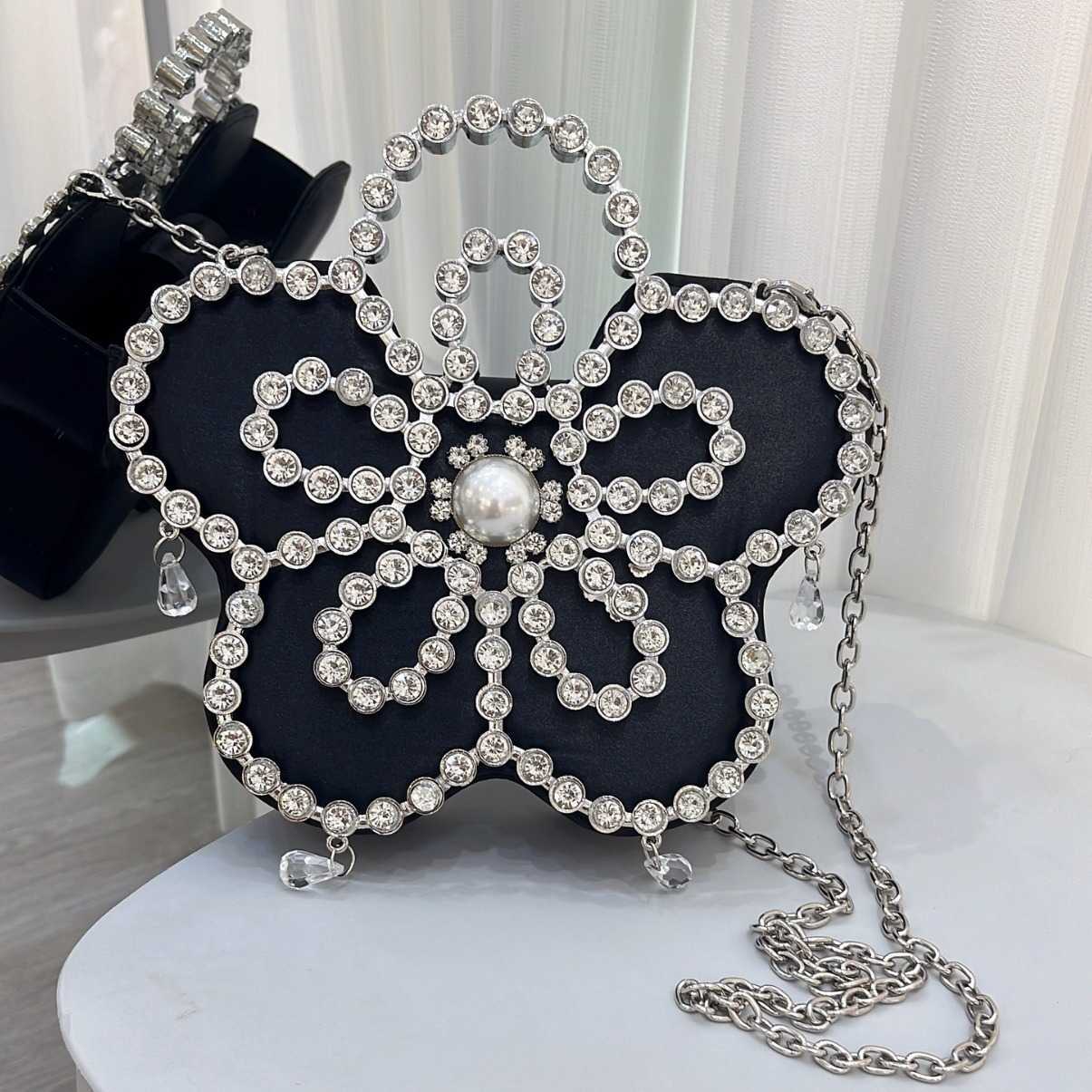 French Fairy Bag Bring Super Sparkling Diamond Flower Crossbody Bag Pearl Diamond Chain Versatile Handbag 240915