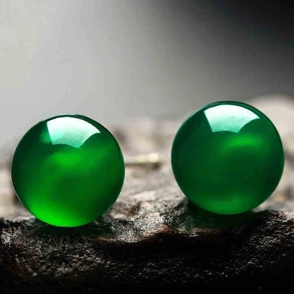 Womens Fashion Natural 8mm Green Solid Earrings Fashion Mom Birthday Gift W240803