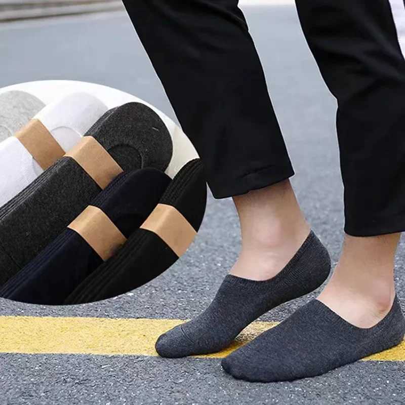 5/10pairs Summer Invisible Socks for Men Ankle Short No Show Low Cotton Black White Non-slip Silicone Thin Sock Breathable Y240906