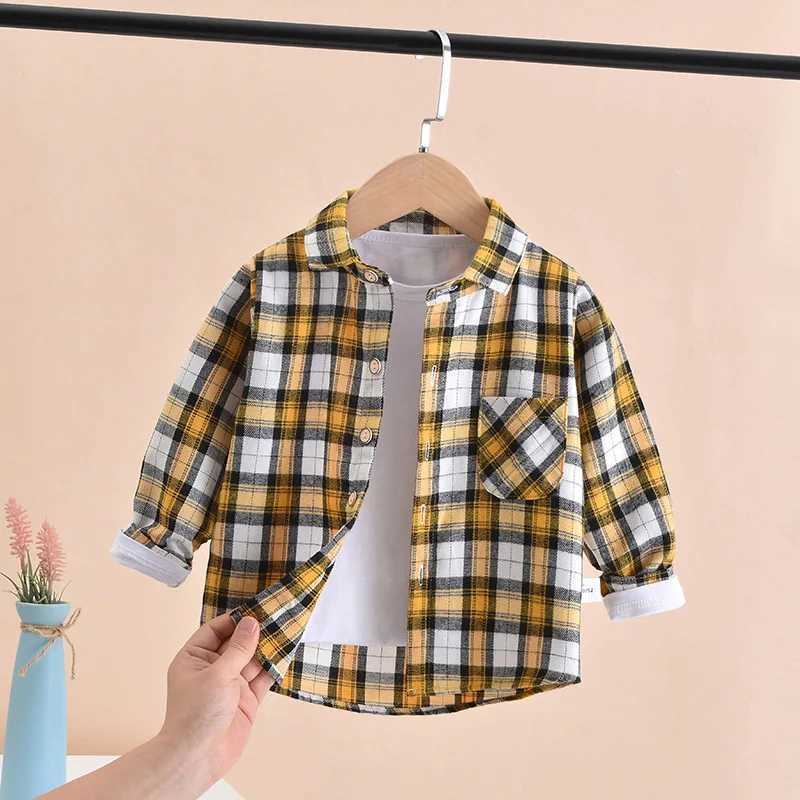 2023 New Toddler Boys Shirts Long Sleeve Plaid Shirt For Kids Spring Autumn Children Clothes Casual Cotton Shirts Tops 24M-8Y Y240906