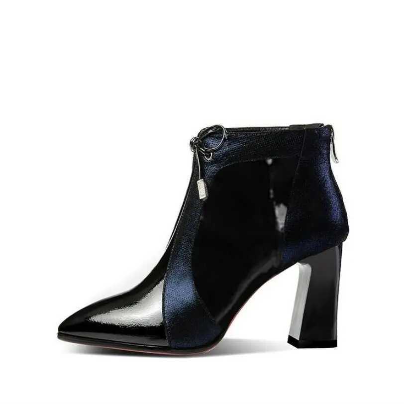 Womens high-heeled ankle boots autumn and winter shoes womens boots angular toes mixed color short Botas blue wine red down jacket CL240906