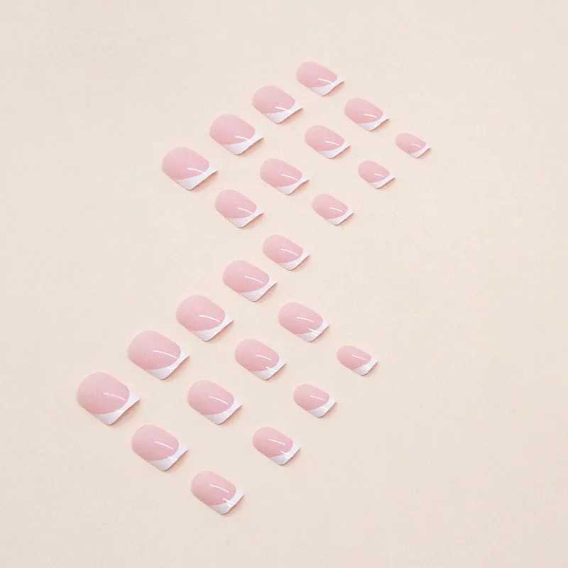 24pcs nude white French fake nails short square nail tips fashionable wearable fake nails with glue simple full cover press new W240905