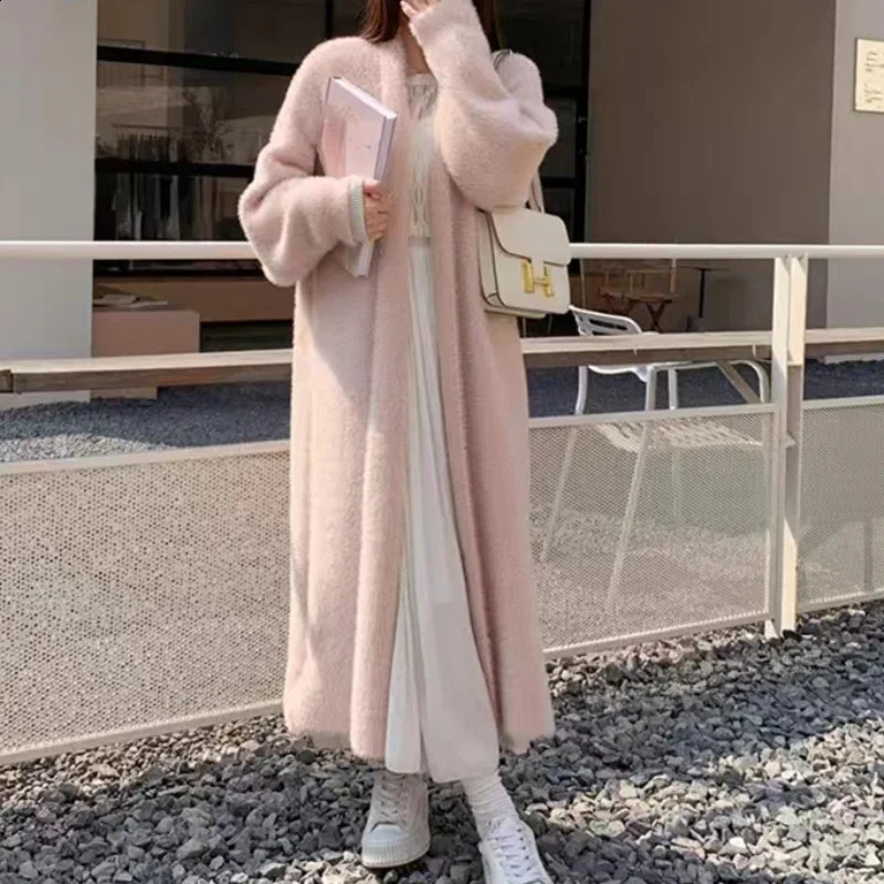 Womens cardigan wool sweater spring autumn crochet loose pockets winter maximum warmth parachute jacket