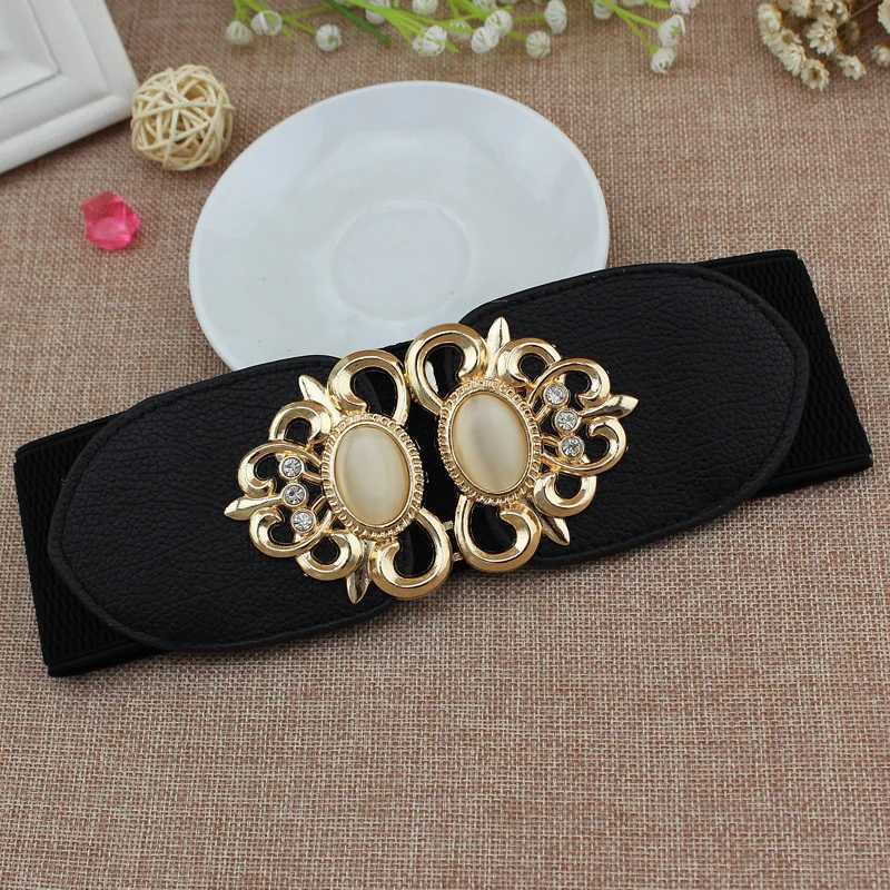 65-90cm Womens Wide Belt Opal Elastic Band Womens Black Waist Cinch Belt Dress Accessories W240905