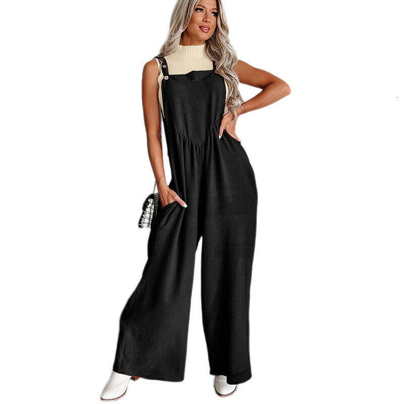 2024 Summer New Sleeveless Strap jumpsuit Women's Casual Loose Falling High Waist Wide Leg Pants Women