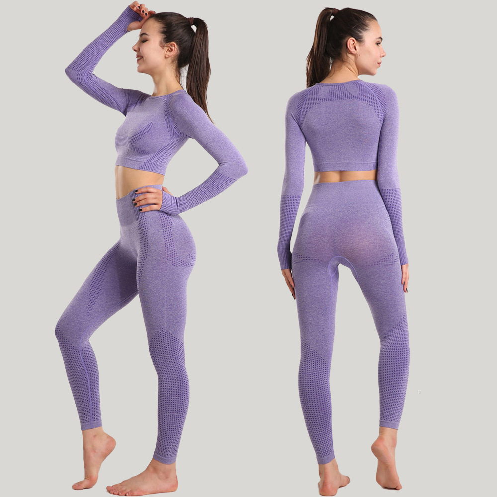 YDML New seamless suit for women with a dotted top, tight pants, hip lifting, high waist yoga exercise set