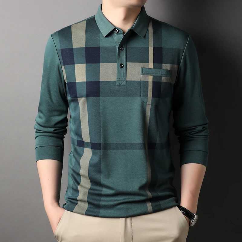 MLSHP Long Sleeve Plaid Mens Polo Shirts Spring Autumn Business Casual Male Polo Shirts High Quality Simple Man Tees 3XLXJ240906