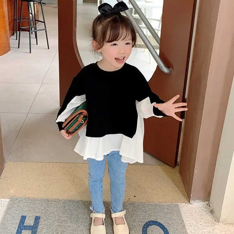 Spring Autumn Girls Children Lapel Blouse With Flared Sleeves Shirt Long-Sleeved Cotton Lace Child Girl Tops Blouse Kids Clothes Y240906