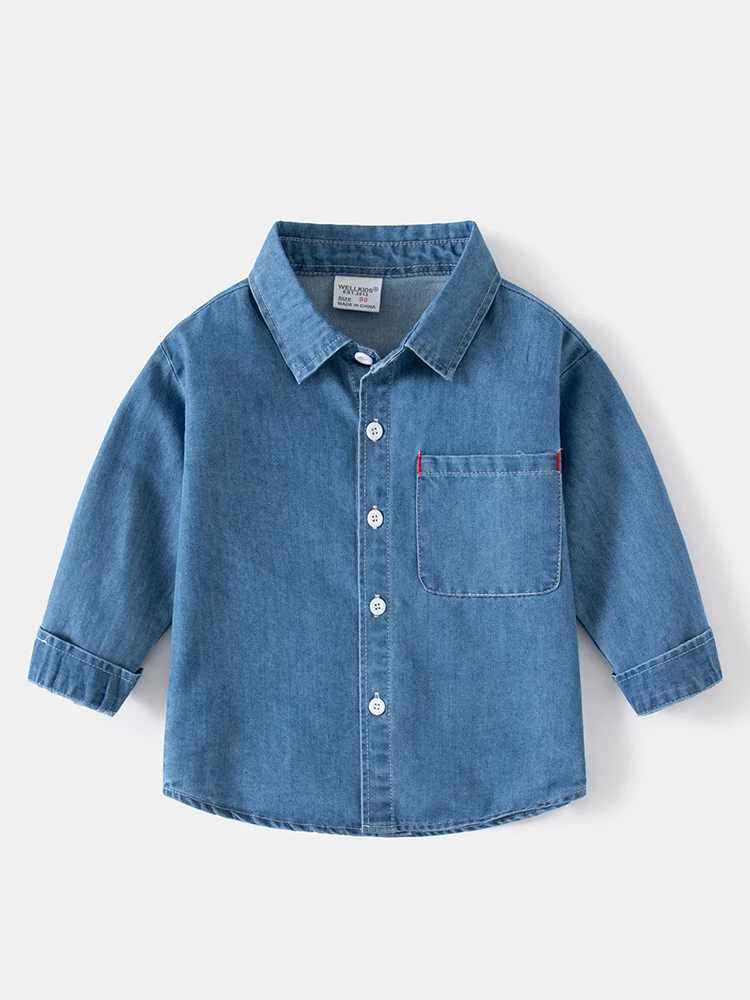 LJMOFA Childrens Blouse Boys 2024 Korean Fashion Denim Shirts Toddler Casual Academy Style Shirt Long Sleevet Cowboy Tops D427 Y240906