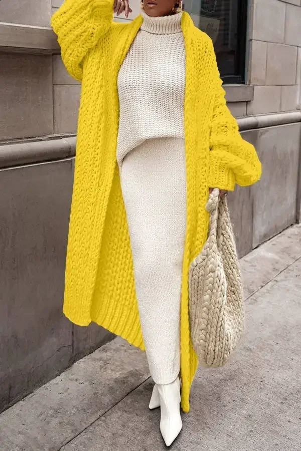 Loose knit cardigan womens autumn winter white spring elegant long coat Maxi Y2k sweater soft jacket