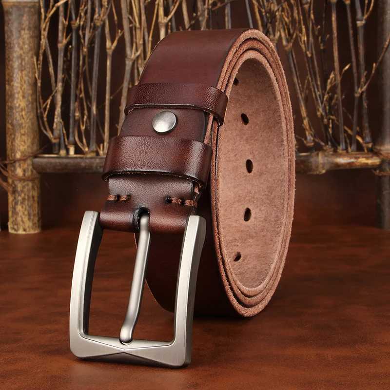 3.8CM genuine denim leather belt mens belt mens belt retro pin buckle Ceinture heavy-duty work belt W240905
