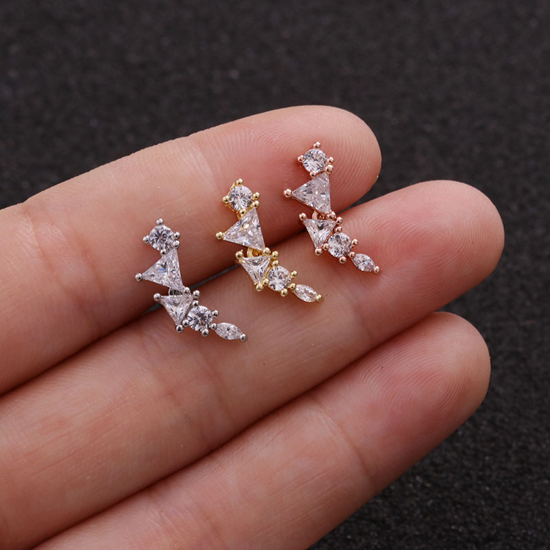 Anti Allergy Stainless Steel Ear Cuff Stud Earrings Screw Charm Designer Jewelry Gold Moon Star Leaf Cubic Zircon Diamond Earring Piercing Body Jewelr