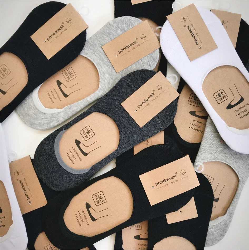5/10pairs Summer Invisible Socks for Men Ankle Short No Show Low Cotton Black White Non-slip Silicone Thin Sock Breathable Y240906