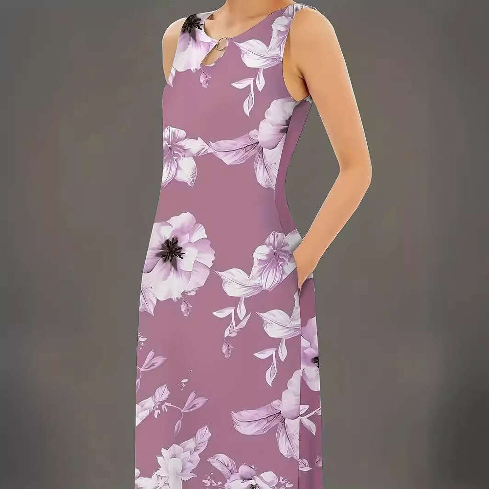 2024 Women's Loose Sleeve with High Waist, Large Pocket, V-neck Long Dress for Women