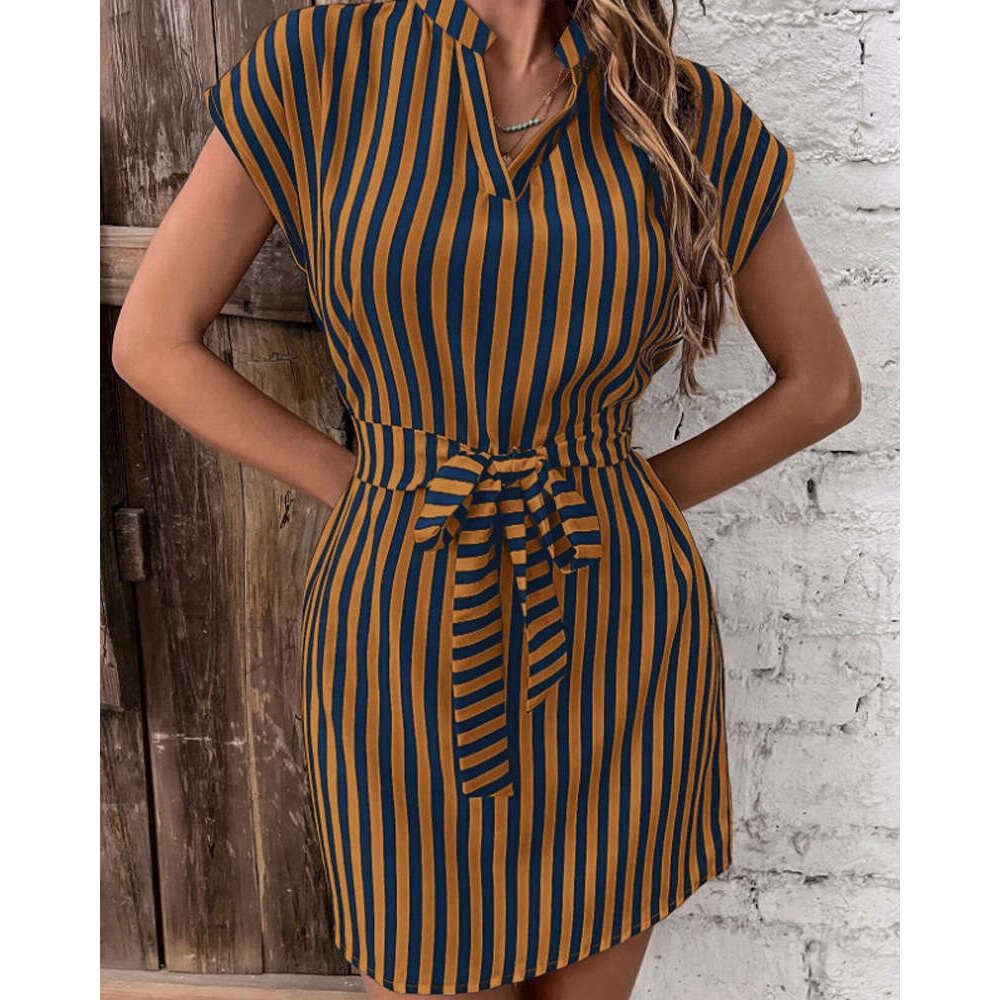2024 Spring/Summer New OZON Women's Sleeveless Stripe Lace up Dress