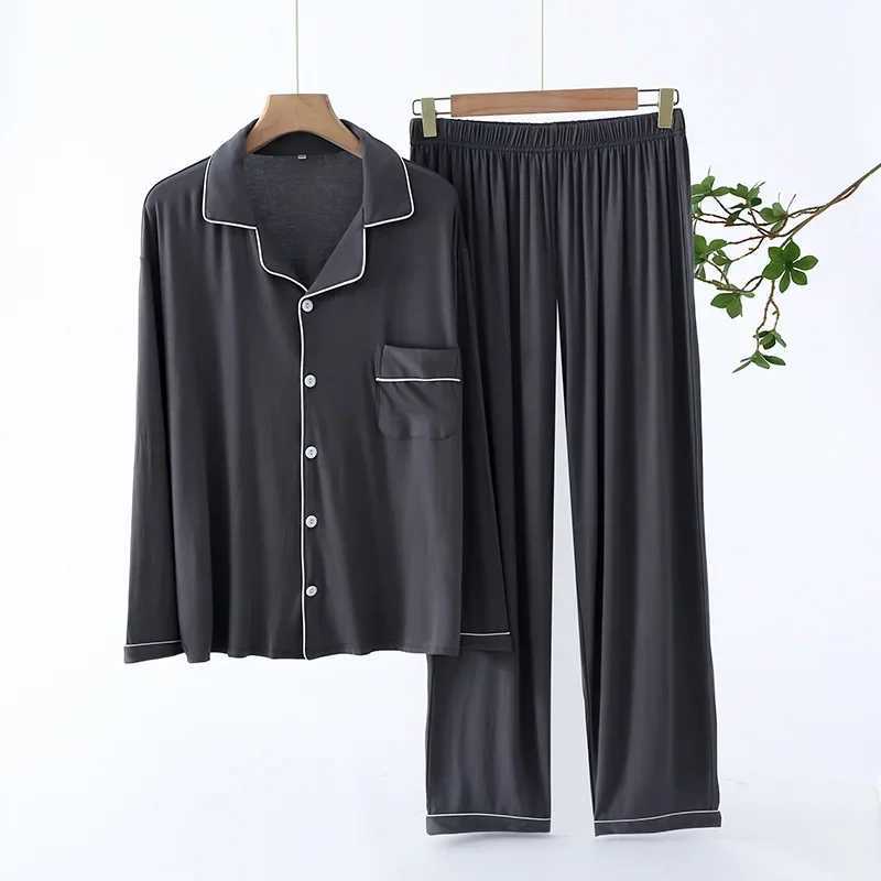 Trouser Pajamas Sets for Mens Spring and Autumn Long Sleeve Modal Thin Plus-Sized Homewear Suit Solid Colors Pyjama Men Sets Y240906