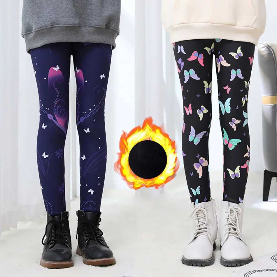 Thickened Plush Girls Leggings Soft Stretchy Waisted Kids Winter Pants Perfect for Layering and Cold Weather Outdoor Play Wear Y240906