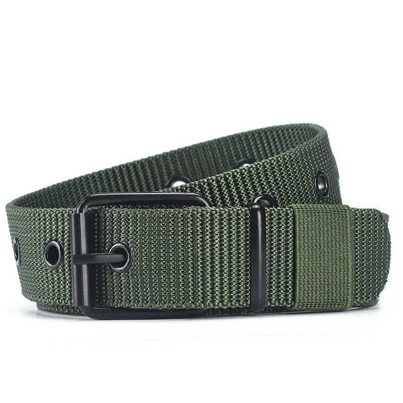 Mens belt Porous canvas buckle leather belt outdoor sports belt womens fashionable eye belt womens jeans belt W240905