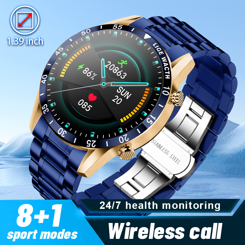 LIGE smartwatch multifunctional waterproof step counting music playback remote control camera Bluetooth call business call smartwatch