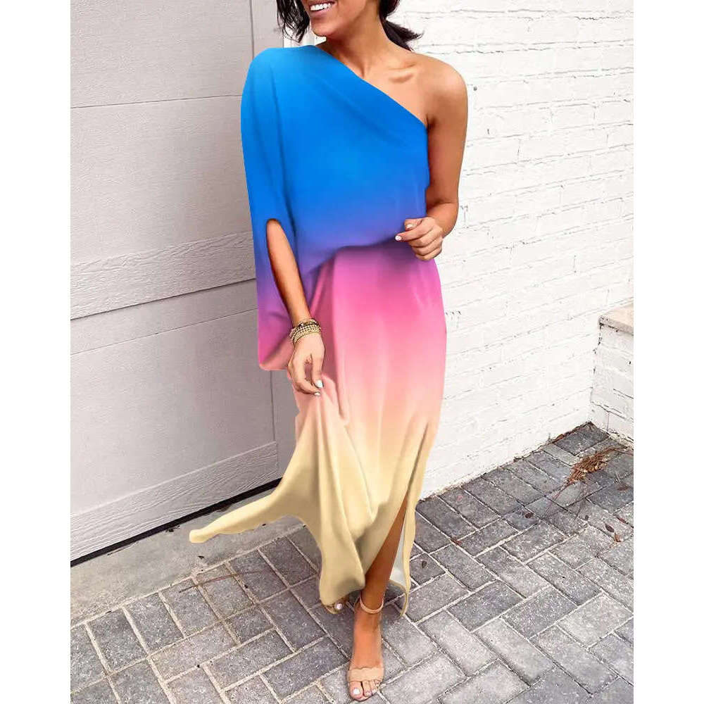 2023 Summer Sexy Oblique Shoulder Single Sleeve Dress for Women