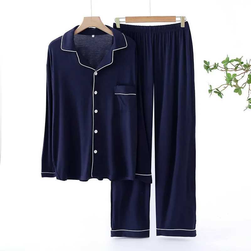 Trouser Pajamas Sets for Mens Spring and Autumn Long Sleeve Modal Thin Plus-Sized Homewear Suit Solid Colors Pyjama Men Sets Y240906