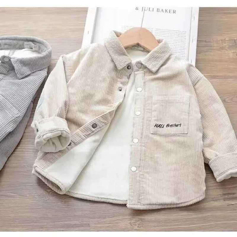Autumn/Winter Boys Shirt Thickened Corduroy Top New Childrens Long sleeved Shirt Korean Edition Boys Coat Y240906