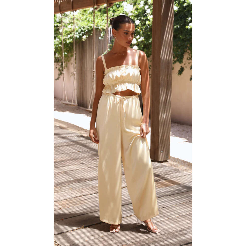 Summer new women's fashion street wide leg two-piece set for ladies