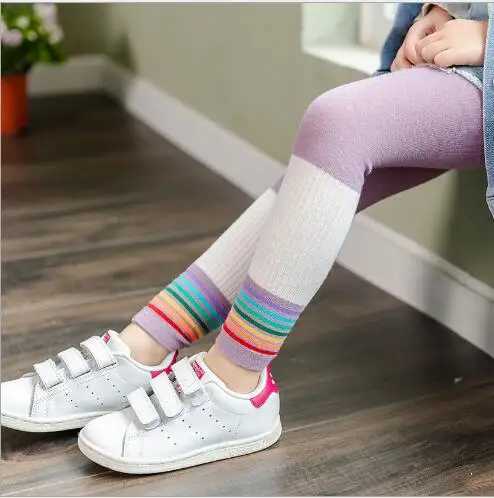 Spring 2024 new childrens pantyhose color matching rainbow baby cropped pants girls leggings Y240906