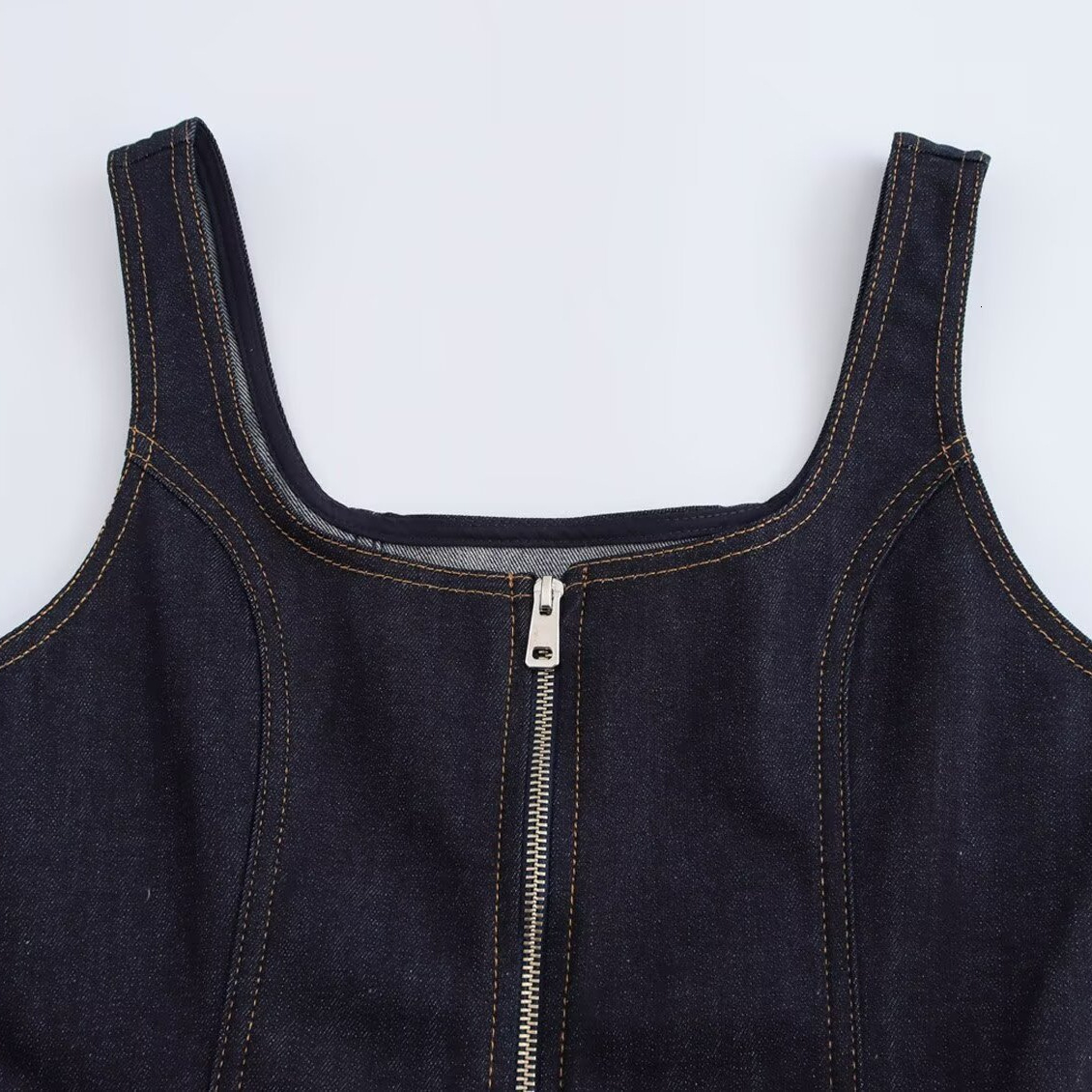 New Style Street Fashion Autumn Double Zipper Cowboy Strap Top Versatile Womens Back