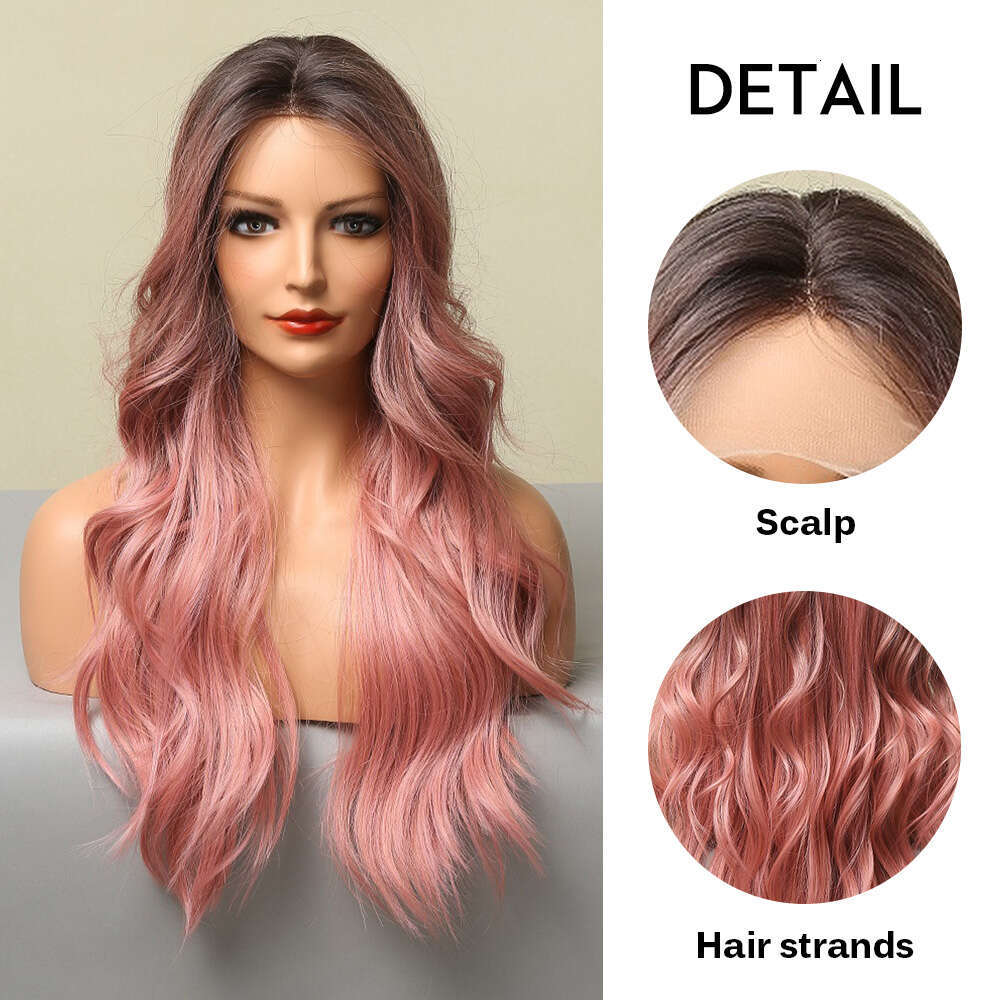 Charmsoure Pink Body Wave Front Wig Cospaly Daily Natural Women's Heat Resistance Synthetic Lace Wigs