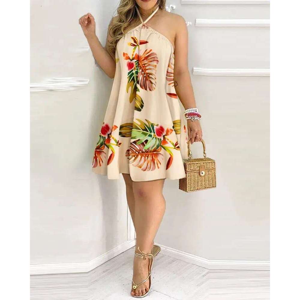 2024 Summer Printed Off Shoulder Neck Lace Loose Women's Dress for Women