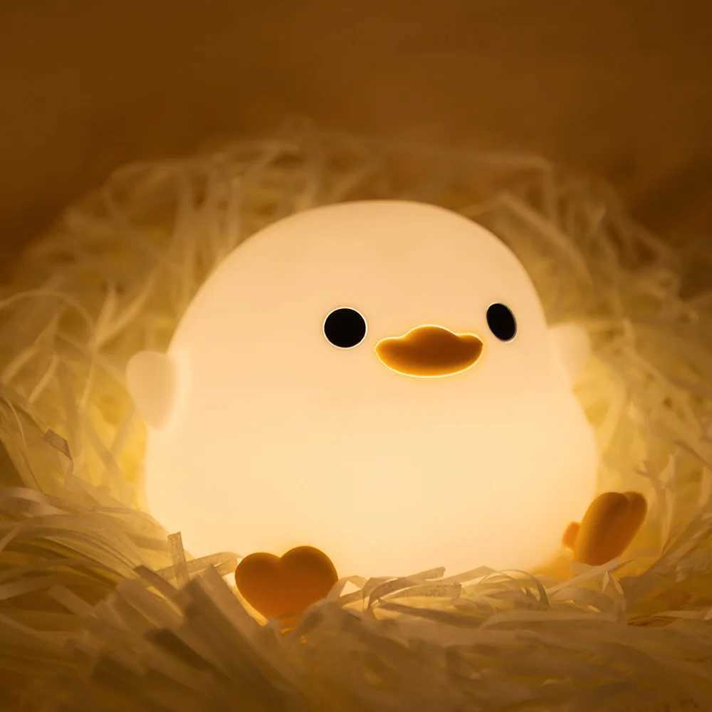 LED Night Light Cute Duck Cartoon Animal Silicone Nursery Night Light USB Charging Bedlight Touch Sensor Timer Light W240816